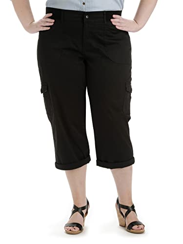 Lee Women's Plus Size Relaxed Fit Austyn Knit Waist Cargo Capri Pant, Black, 18 Plus - Image 1