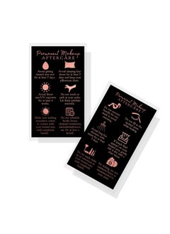 Boutique Marketing LLC Permanent Makeup Aftercare Instructions Card | 50 Pack 2X3.5 Inch Inches Business Size Pmu Black With Nonmetallic Rose Gold Foil Design Gold  - Image 1