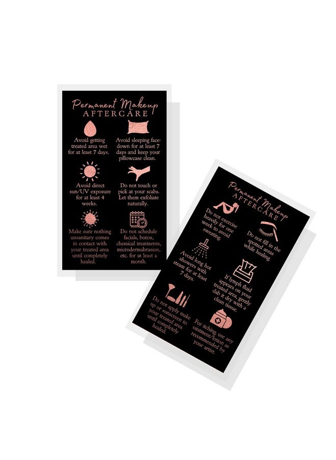 Boutique Marketing LLC Permanent Makeup Aftercare Instructions Card | 50 Pack 2X3.5 Inch Inches Business Size Pmu Black With Nonmetallic Rose Gold Foil Design Gold  - Image 1
