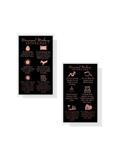 Boutique Marketing LLC Permanent Makeup Aftercare Instructions Card | 50 Pack 2X3.5 Inch Inches Business Size Pmu Black With Nonmetallic Rose Gold Foil Design Gold  - Image 2