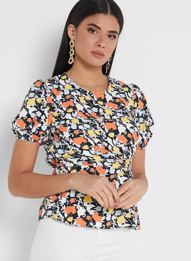 DEBENHAMS Puff Sleeve Floral Print Top