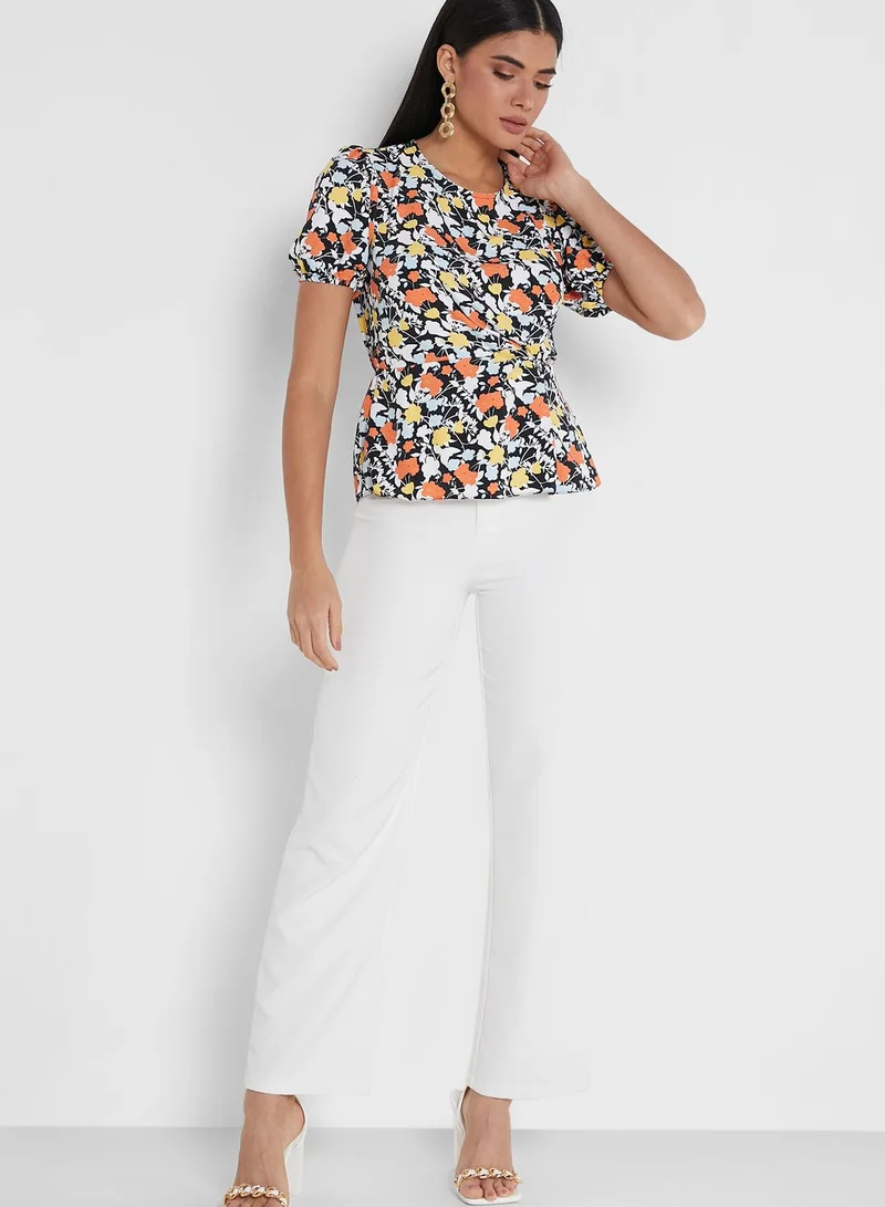 DEBENHAMS Puff Sleeve Floral Print Top