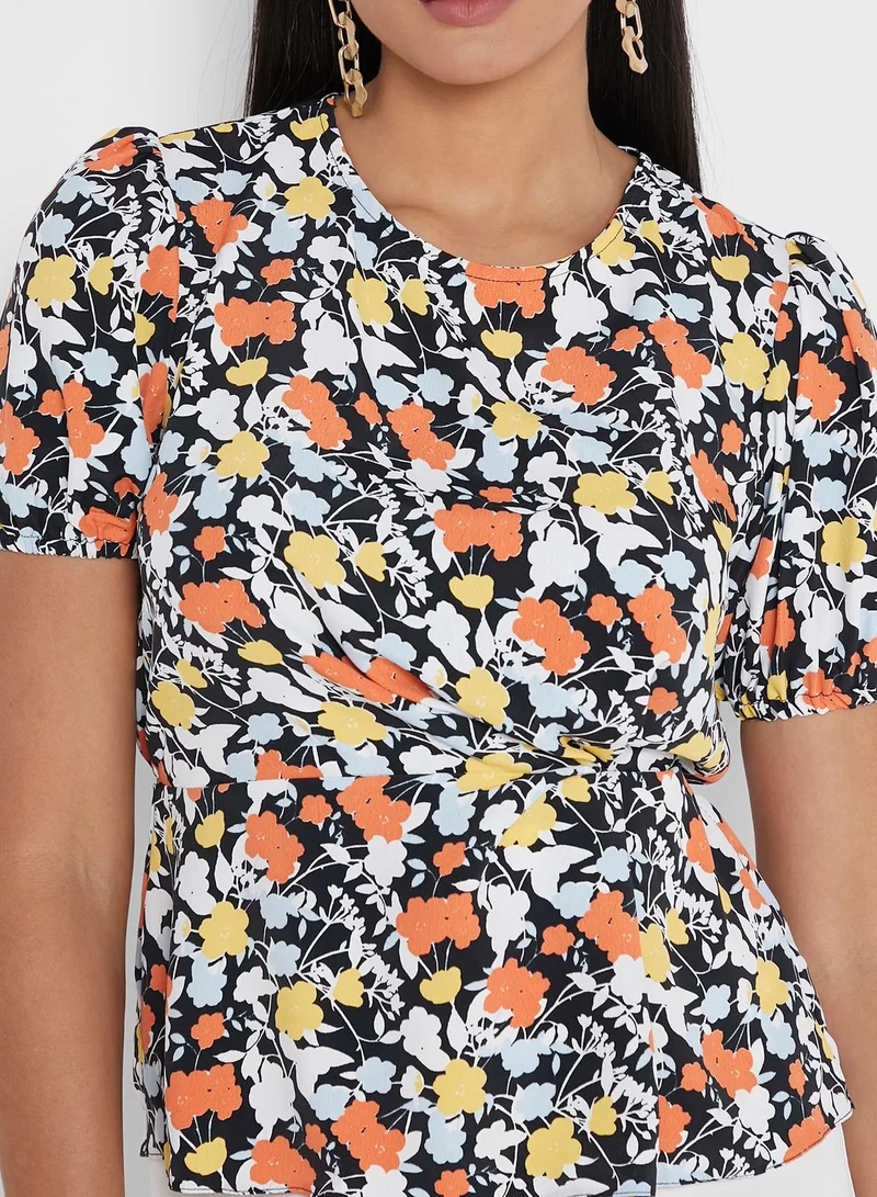 DEBENHAMS Puff Sleeve Floral Print Top