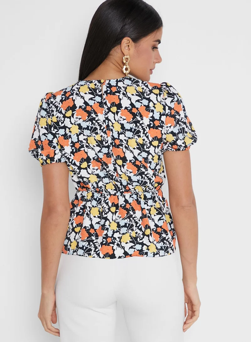 DEBENHAMS Puff Sleeve Floral Print Top