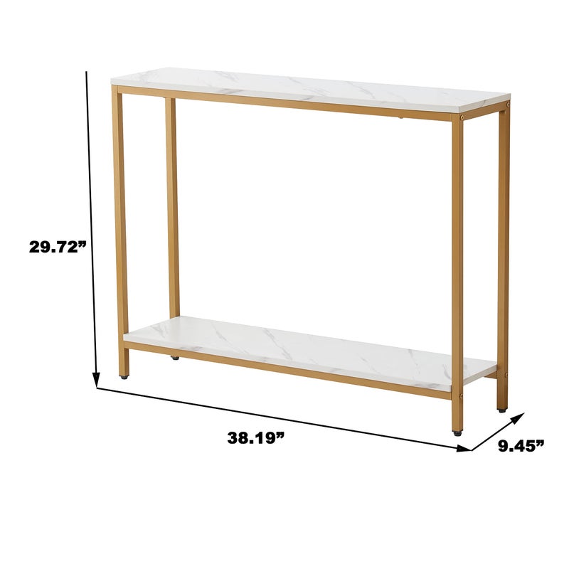 loglus Console Table for Entryway, Faux Marble MDF Sofa Table with Golden Frame (Double Layer, White Marble) - Image 3