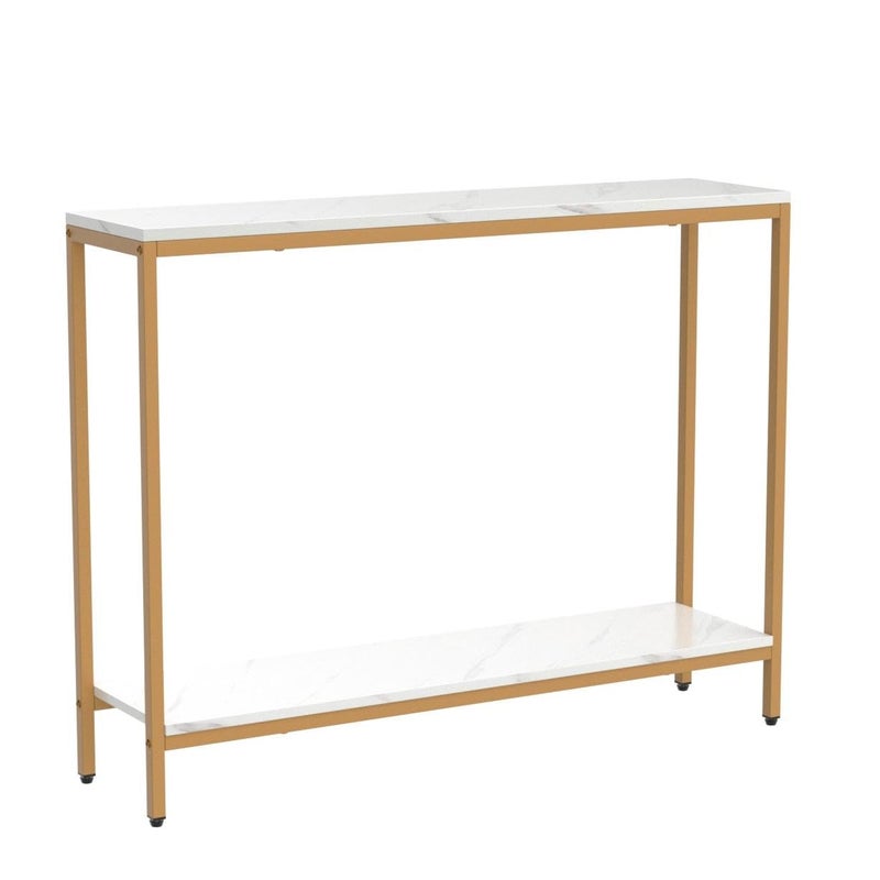 loglus Console Table for Entryway, Faux Marble MDF Sofa Table with Golden Frame (Double Layer, White Marble) - Image 4