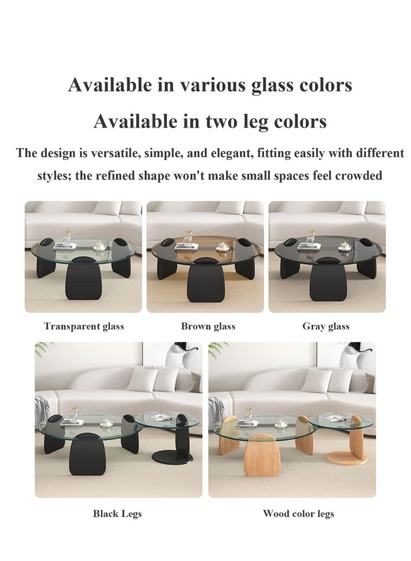 XiuWoo Modern Luxury Round Coffee Table Set, Glass Coffee Tables for Living Room, Tempered Glass, Smooth Edges, 3cm Thick Frame, Large 80cm & Small 50cm Coffee Tables  - Image 5