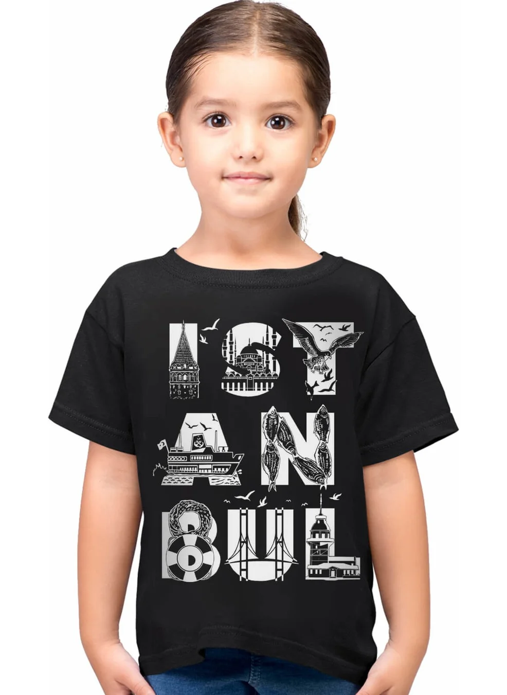 Rock&Roll Istanbul Letters Black Short Sleeve Unisex Kids T-Shirt