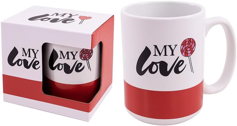 Fitto White and Red Ceramic Mug with My Love Print, Coffee Tea Cup, Romantic Gift for Couples - Image 1