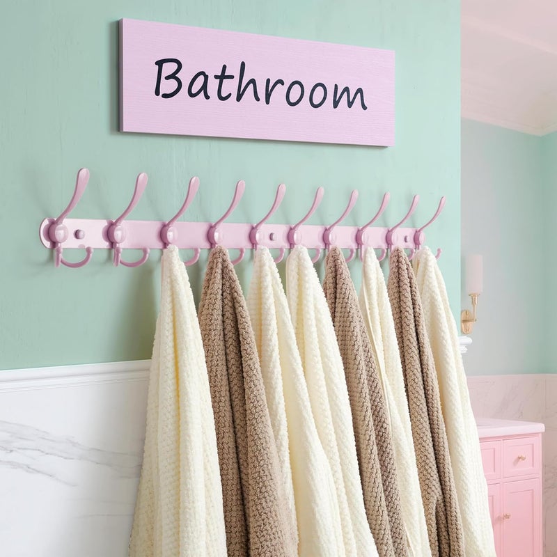 Dseap Coat Rack Wall Mount - 38” Long 10-Tri-Hooks Heavy Duty Coat Hanger Rail Wall Hooks for Hanging Coats Hats Clothing Clothes Purse Mudroom Entryway, Pink, Pack of 2 - Image 4