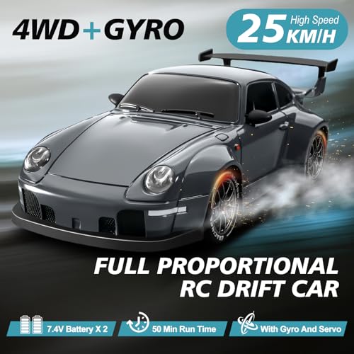 ACAMMZAR RC Drift Car Pro Upgraded with Gyro 124 Full Proportional Remote Control Car 25KMH 4WD High Speed RC Cars with Lights Extra Racing Tires Vehicle for Adults Kids Boys Girls Gray - Image 5