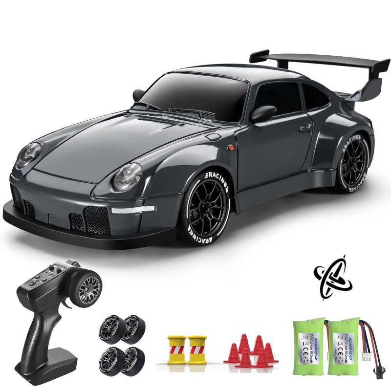 ACAMMZAR RC Drift Car Pro Upgraded with Gyro 124 Full Proportional Remote Control Car 25KMH 4WD High Speed RC Cars with Lights Extra Racing Tires Vehicle for Adults Kids Boys Girls Gray - Image 3