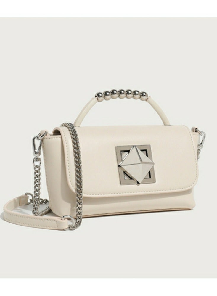 Loquat Ladies'Fashionable PU Leather Bag Handbag Single Shoulder Crossbody Bags Cream White - Image 2