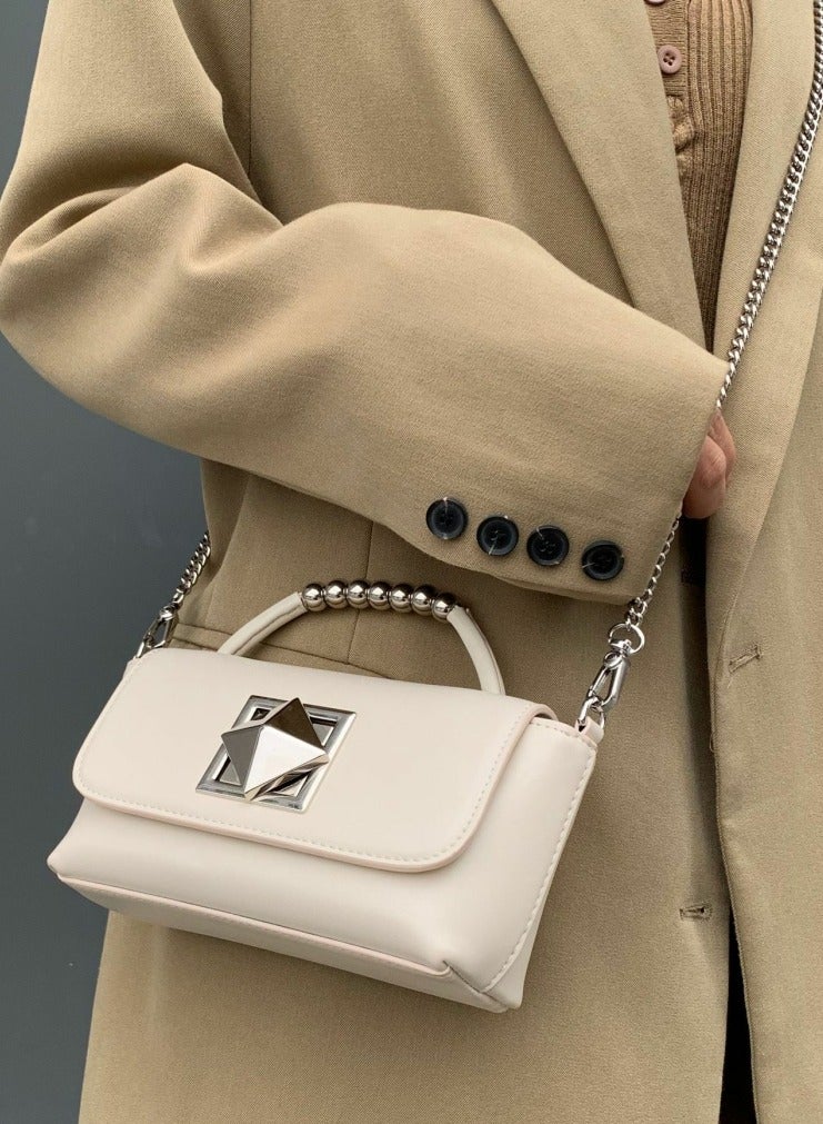 Loquat Ladies'Fashionable PU Leather Bag Handbag Single Shoulder Crossbody Bags Cream White - Image 4