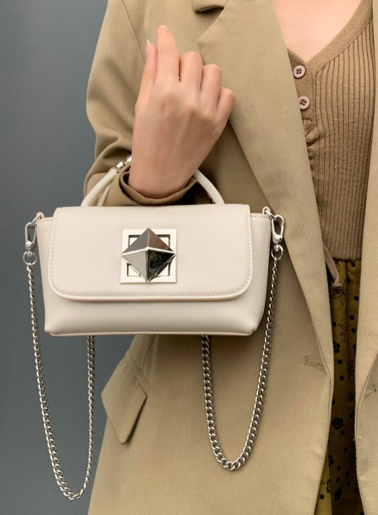 Loquat Ladies'Fashionable PU Leather Bag Handbag Single Shoulder Crossbody Bags Cream White - Image 3