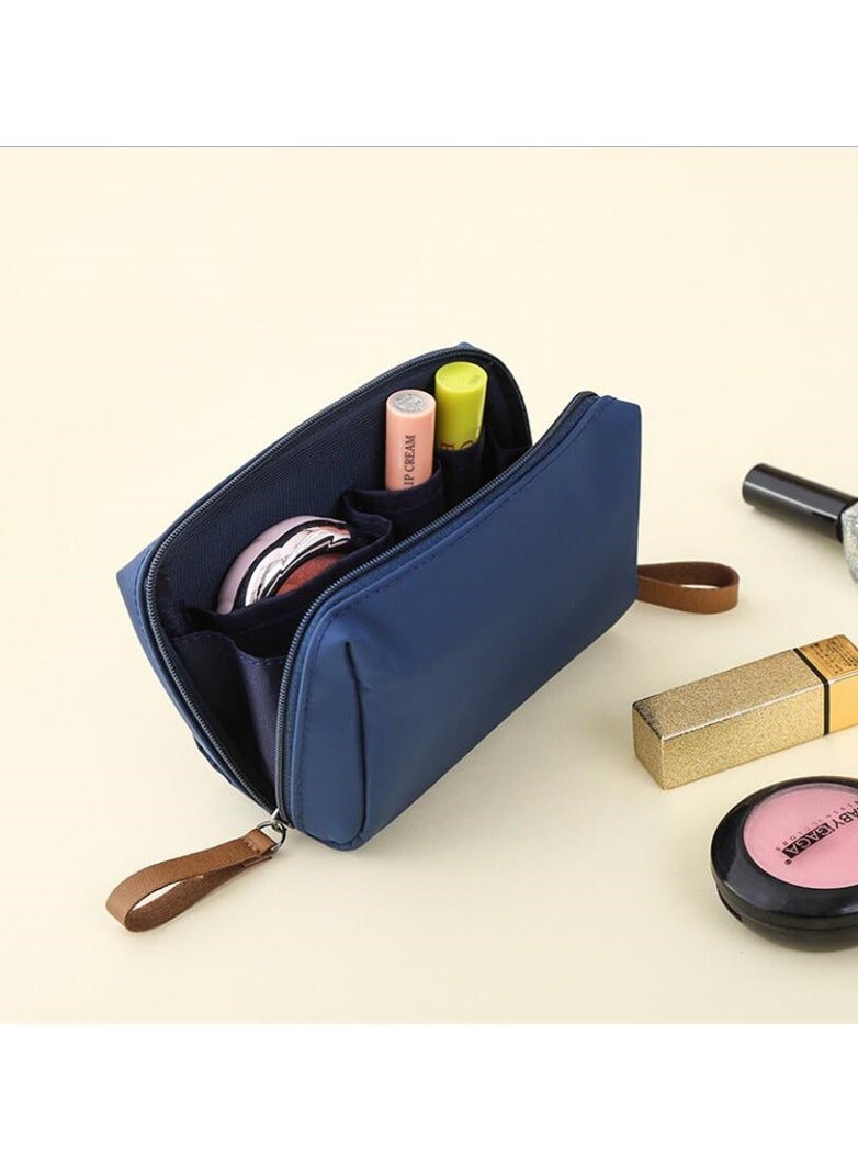 Meetion حقيبة مستحضرات تجميل محمولة مقاومة للماء لتنظيم الإكسسوارات وحقيبة مكياج للسفر للسيدات باللون الأزرق - Image 1