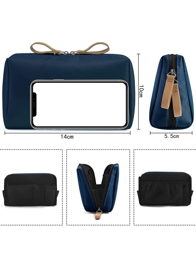 Meetion حقيبة مستحضرات تجميل محمولة مقاومة للماء لتنظيم الإكسسوارات وحقيبة مكياج للسفر للسيدات باللون الأزرق - Image 2