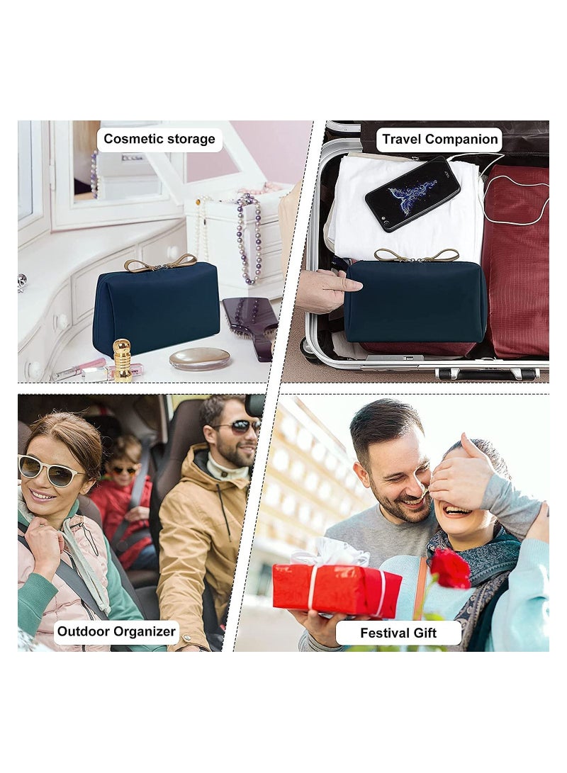 Meetion حقيبة مستحضرات تجميل محمولة مقاومة للماء لتنظيم الإكسسوارات وحقيبة مكياج للسفر للسيدات باللون الأزرق - Image 5