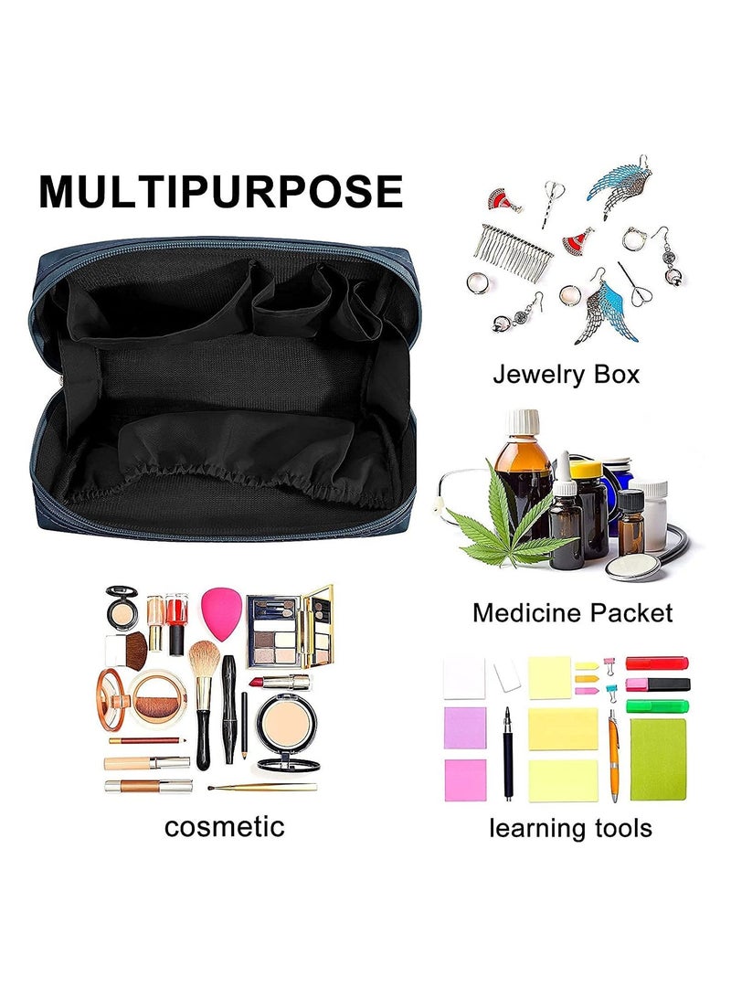 Meetion حقيبة مستحضرات تجميل محمولة مقاومة للماء لتنظيم الإكسسوارات وحقيبة مكياج للسفر للسيدات باللون الأزرق - Image 4