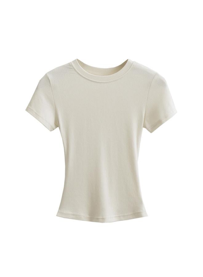 VUELO European And American Style Summer All-match Basic Small Round Neck Short Sleeve Elastic Tight Bottoming T-shirt Solid Color Thread Cotton Short Top