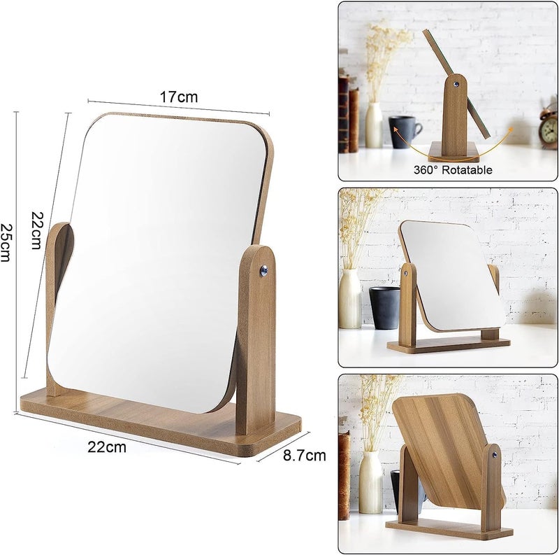 ChicAbode Makeup Mirror with Bamboo Stand, Small Desk Table Mirror with 360° Rotation, Simple and Lightweight, Save Place, for Bathroom Countertops, Vanities, Dressing Tables - Image 2