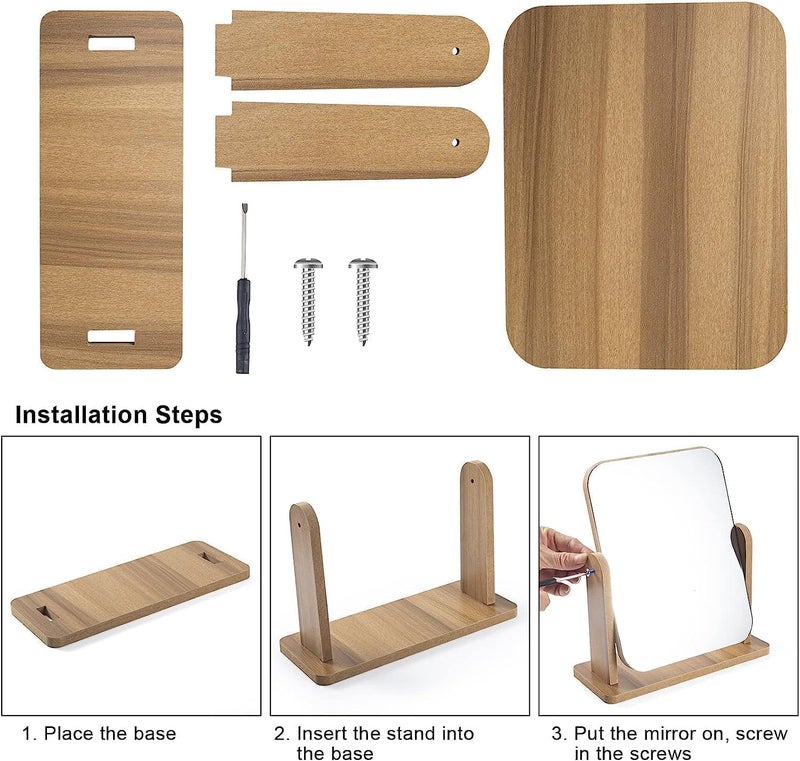 ChicAbode Makeup Mirror with Bamboo Stand, Small Desk Table Mirror with 360° Rotation, Simple and Lightweight, Save Place, for Bathroom Countertops, Vanities, Dressing Tables - Image 4