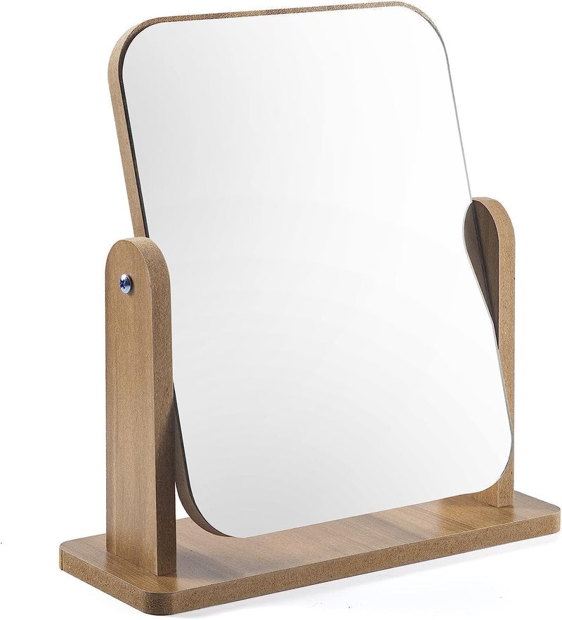 ChicAbode Makeup Mirror with Bamboo Stand, Small Desk Table Mirror with 360° Rotation, Simple and Lightweight, Save Place, for Bathroom Countertops, Vanities, Dressing Tables - Image 1