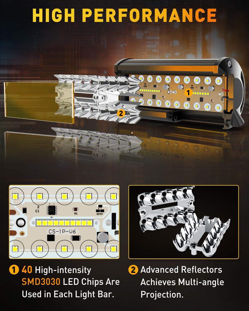 NAOEVO 7 Inch Amber LED Light Bar, 240W 24,000LM Offroad Fog/Driving Lights with Spot Flood Combo, LED Pods for Truck Boat UTV ATV, 2 Pack (Amber) - Image 3
