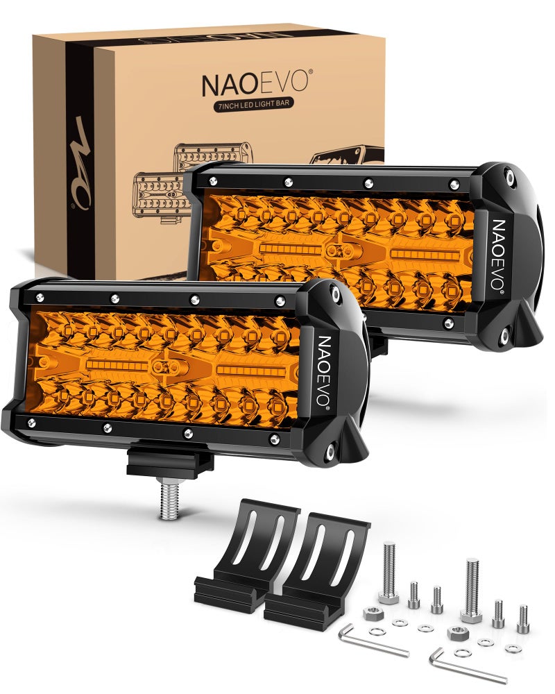 NAOEVO 7 Inch Amber LED Light Bar, 240W 24,000LM Offroad Fog/Driving Lights with Spot Flood Combo, LED Pods for Truck Boat UTV ATV, 2 Pack (Amber) - Image 1