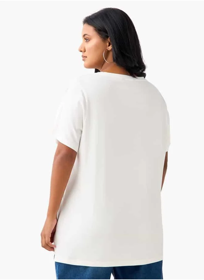Ulla Popken Plus Size Ulla Popken Printed T-shirt with Short Sleeves and Round Neck