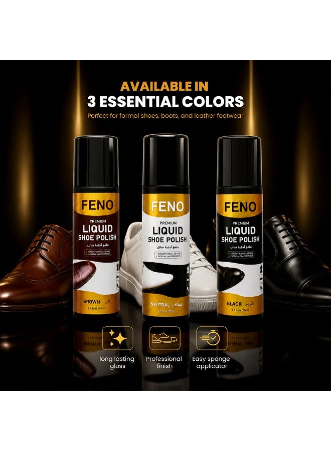 FENO Liquid Shoe Polish Neutral 75ml, Colourless Instant Shine Shoe Polish with Applicator, Quick Dry Formula, Suitable for All Leather Colours, No Brush Needed - Image 3