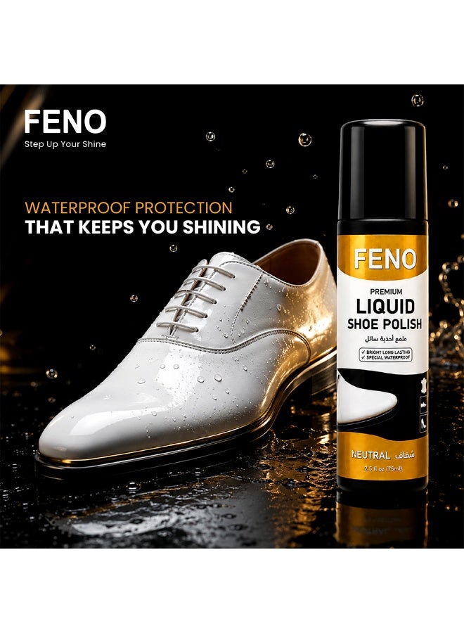 FENO Liquid Shoe Polish Neutral 75ml, Colourless Instant Shine Shoe Polish with Applicator, Quick Dry Formula, Suitable for All Leather Colours, No Brush Needed - Image 2