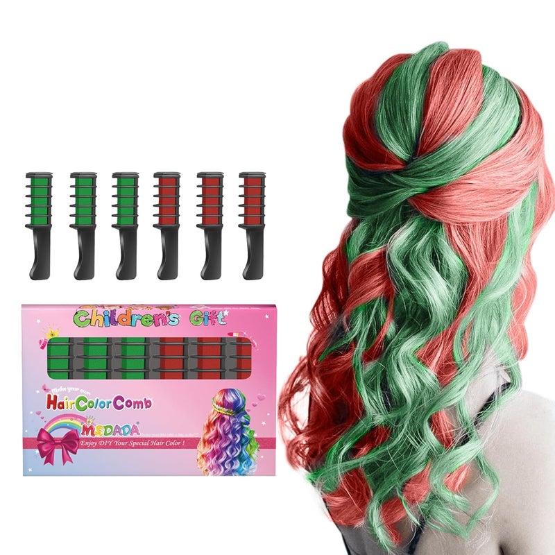 MSDADA New Hair Chalk Comb Temporary Hair Color Dye for Girls Kids with Light Color Hair, Washable Hair Chalk for Girls Age 4 5 6 7 8 9 10 Birthday Cosplay DIY, Christmas, New Year (Red & Green) - Image 1