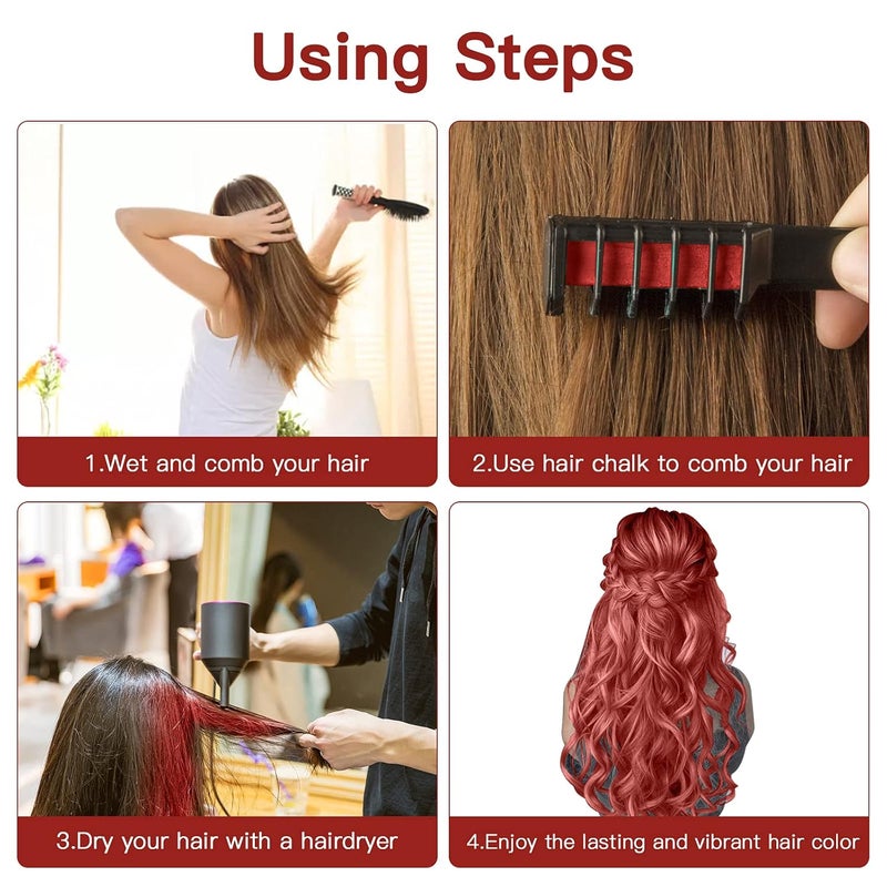 MSDADA New Hair Chalk Comb Temporary Hair Color Dye for Girls Kids with Light Color Hair, Washable Hair Chalk for Girls Age 4 5 6 7 8 9 10 Birthday Cosplay DIY, Christmas, New Year (Red & Green) - Image 4