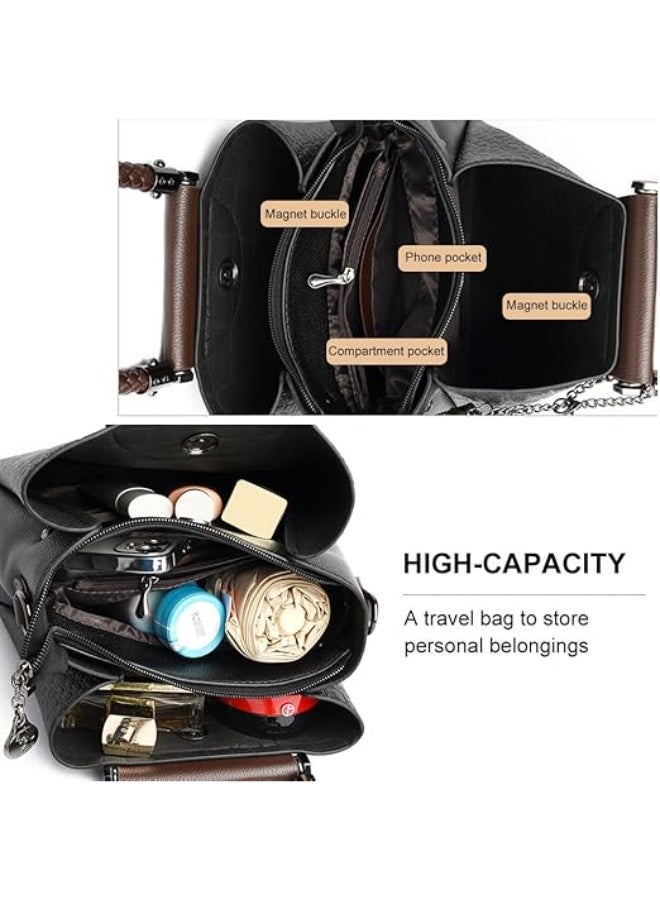 Gocokia Female Handbag Fashion Large Capacity Hight PU Leather Single Shoulder Bag Ladies Crossbody Bag-Black - Image 3