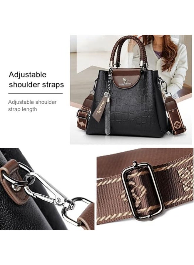 Gocokia Female Handbag Fashion Large Capacity Hight PU Leather Single Shoulder Bag Ladies Crossbody Bag-Black - Image 2