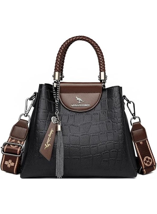 Gocokia Female Handbag Fashion Large Capacity Hight PU Leather Single Shoulder Bag Ladies Crossbody Bag-Black - Image 5