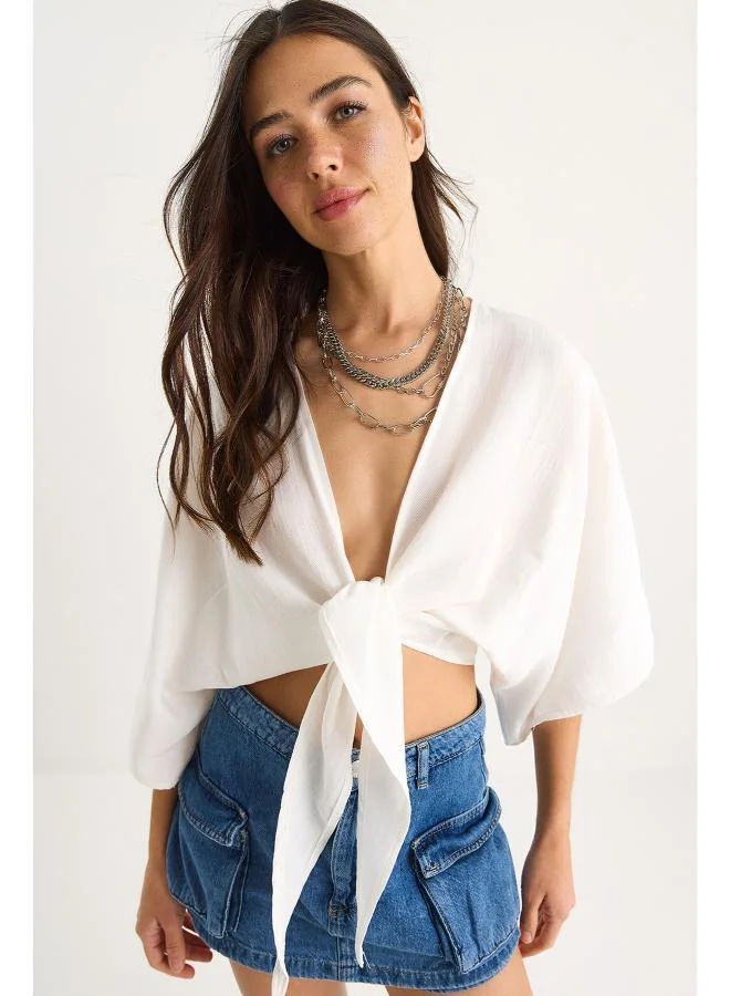 Ginger V Neck Front Tie Up Top