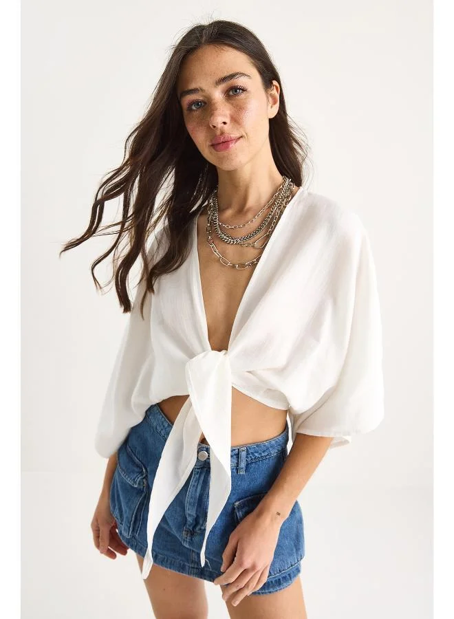 Ginger V Neck Front Tie Up Top