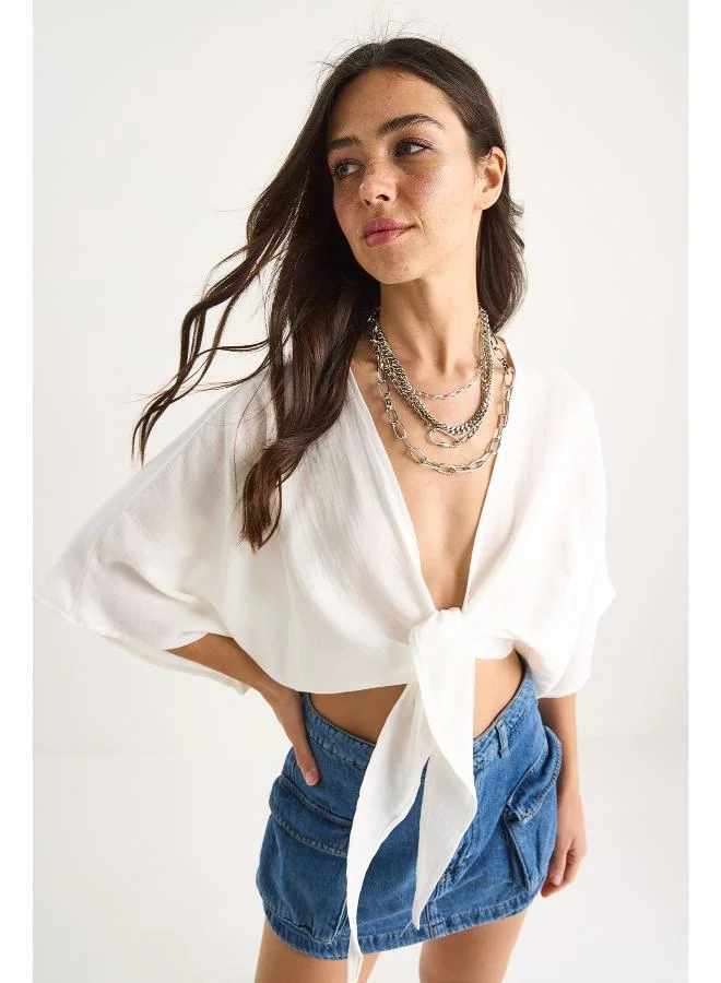 Ginger V Neck Front Tie Up Top