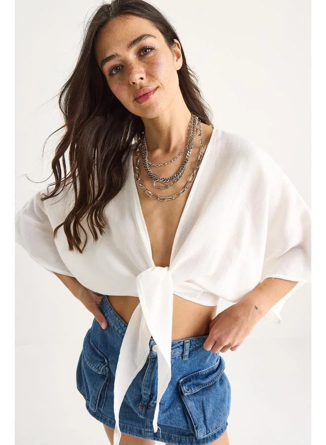 Ginger V Neck Front Tie Up Top