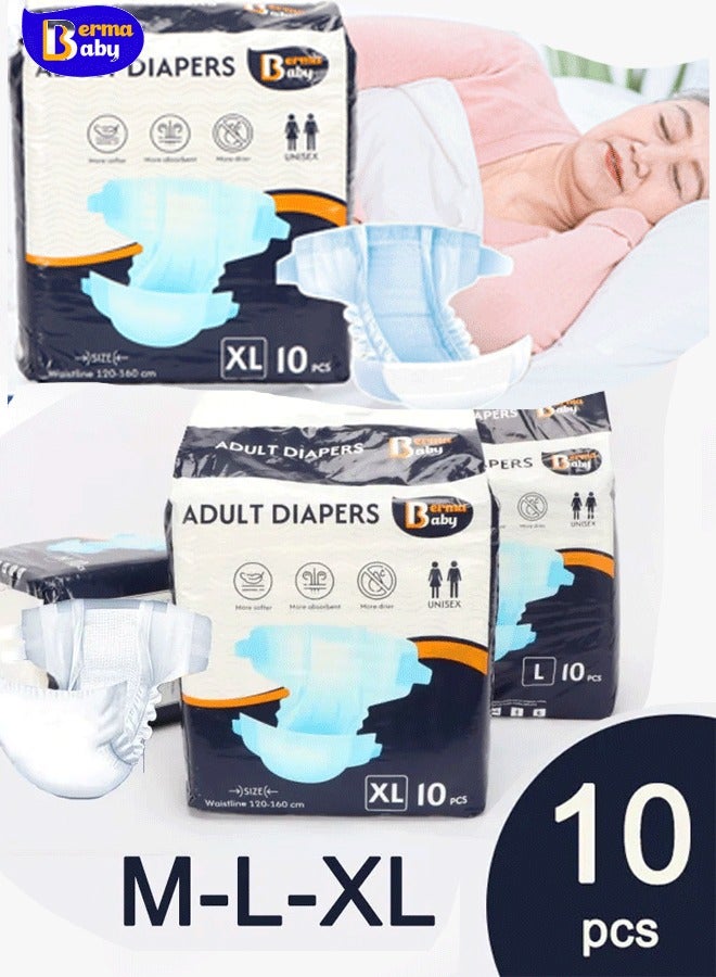 Berma Baby Adult Diapers ，Tape High Absorption M/L/XL (10pcs/1pack) Disposable Briefs Pee Incontinence Underwear Unisex Diapers  - Image 1