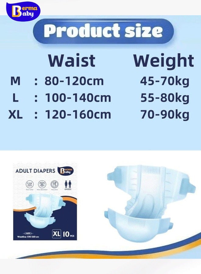 Berma Baby Adult Diapers ，Tape High Absorption M/L/XL (10pcs/1pack) Disposable Briefs Pee Incontinence Underwear Unisex Diapers  - Image 2