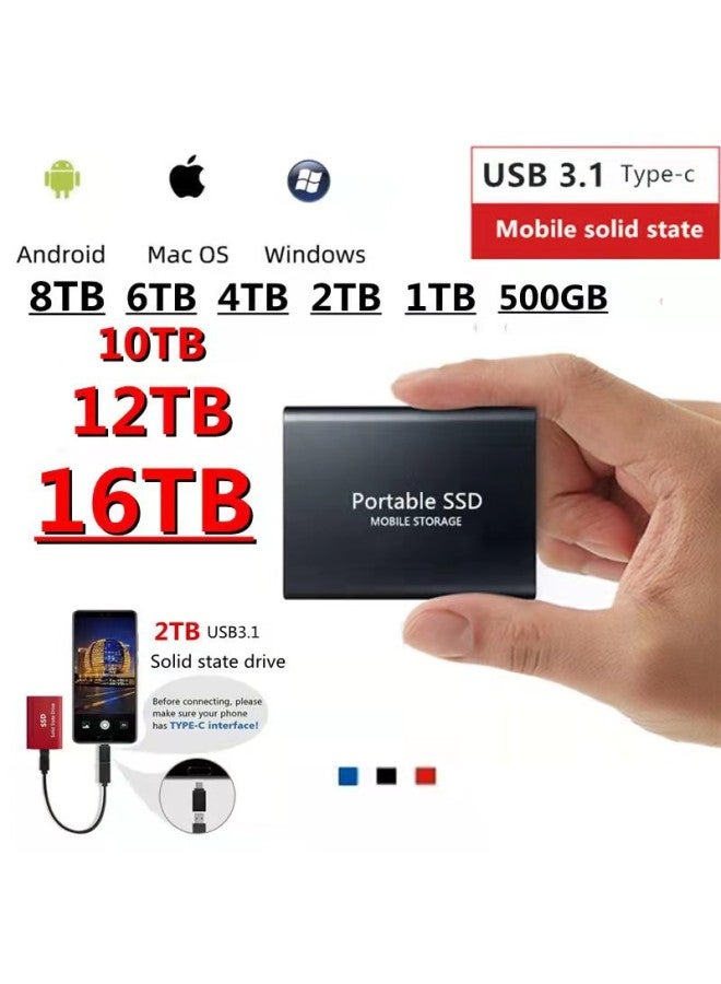 SSD High-speed Solid-state Mobile Hard Disk 16TB 8TB 4TB 2TB 1T Workers Shipped On The Same Day-Capacity:2TB-Interface:Black  - Image 1