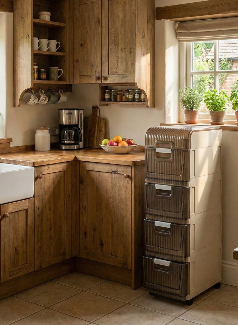 Khorshed Plast 4-Tier Slim Storage Cart, Clear Plastic Organizer with Wheels, Space-Saving Design for Kitchen, Bathroom, Laundry Room - Image 3