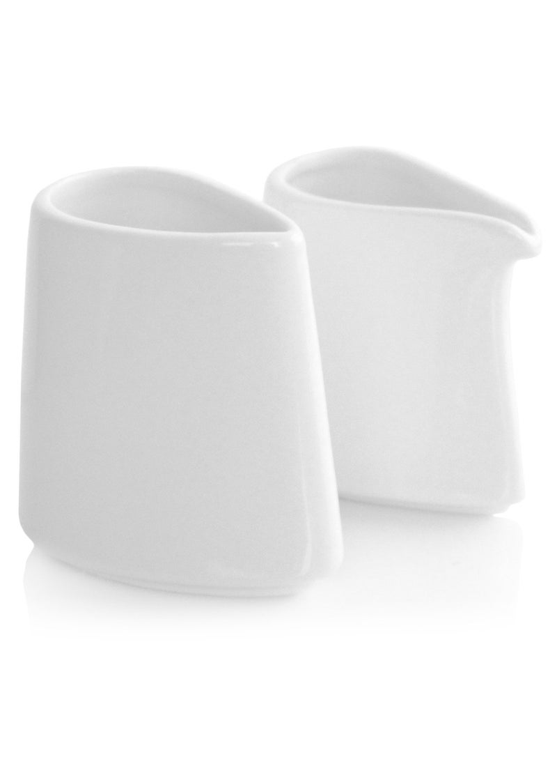 Tea Forte Tea Forte 2 Piece Mini Fine Porcelain White Sugar Dispenser with Spout and Creamer Pitcher Tea and Coffee Bar Accessory Serving Set for One Dishwasher Safe 