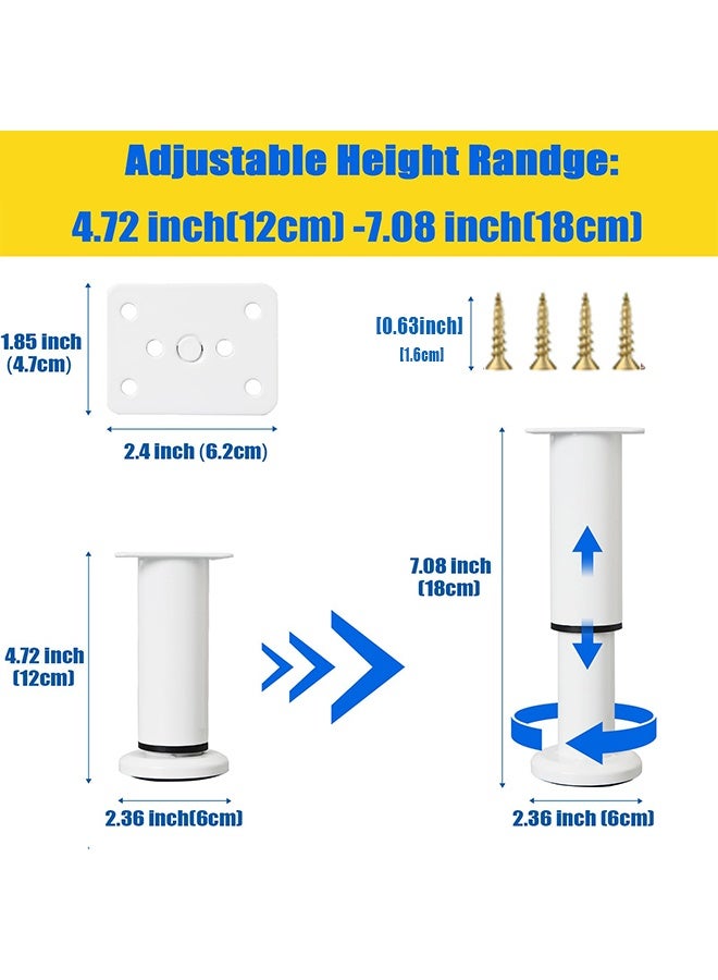 بوفان 4 قطع من أرجل دعم السرير القابلة للتعديل الارتفاع [مع 18 قطعة من البراغي] لإطار السرير/شريحة منتصف السرير، أرجل استبدال أثاث شديدة التحمل 4.72-7.08 بوصة للأريكة/الخزانة/الأريكة/خزانة الملابس/الطاولة (أبيض) - Image 3