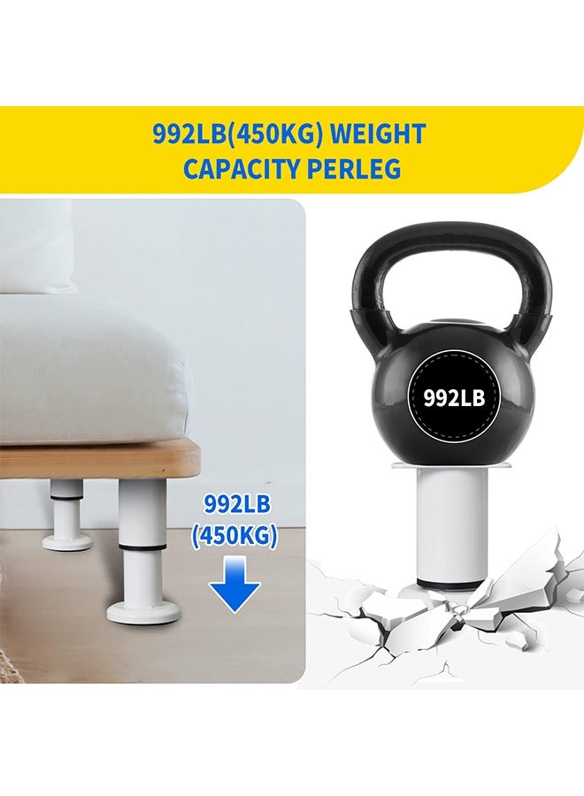 بوفان 4 قطع من أرجل دعم السرير القابلة للتعديل الارتفاع [مع 18 قطعة من البراغي] لإطار السرير/شريحة منتصف السرير، أرجل استبدال أثاث شديدة التحمل 4.72-7.08 بوصة للأريكة/الخزانة/الأريكة/خزانة الملابس/الطاولة (أبيض) - Image 4