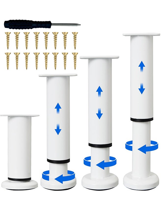 بوفان 4 قطع من أرجل دعم السرير القابلة للتعديل الارتفاع [مع 18 قطعة من البراغي] لإطار السرير/شريحة منتصف السرير، أرجل استبدال أثاث شديدة التحمل 4.72-7.08 بوصة للأريكة/الخزانة/الأريكة/خزانة الملابس/الطاولة (أبيض) - Image 1
