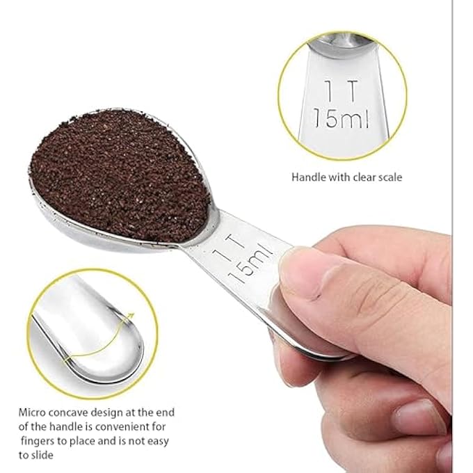 ريحني ملاعق قهوة من الفولاذ المقاوم للصدأ 3 قطع، ملعقة كبيرة قياس بمقبض قصير للقهوة المطحونة 15 مل - Image 5